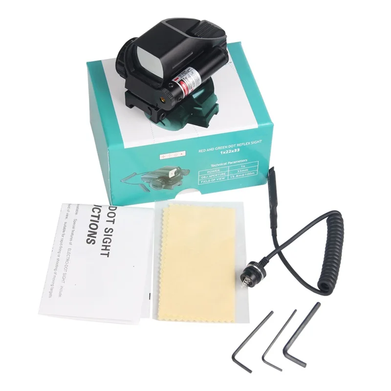 

Red Dot Sight 4 Type Reticle Reflex Scope Red Laser Combo fit 20MM Rail with Remote Button for Hunting Airsoft HT5-0044