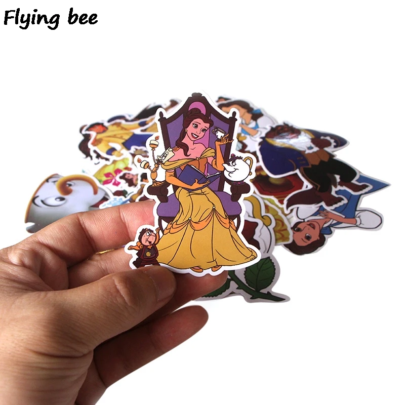 Flyingbee 18 шт. стикер "Красавица и Чудовище" s для детей DIY багаж ноутбук скейтборд Автомобиль Велосипед Водонепроницаемый Стикер X0292