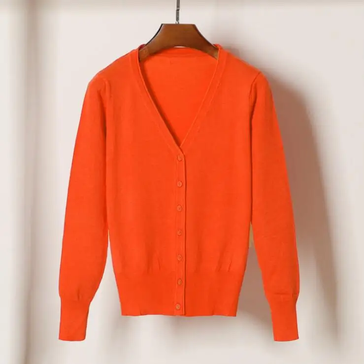 orange red Queechalle, 28 цветов, вязаные кардиганы, весна-осень, кардиган, женские повседневные топы с длинным рукавом, v-образный вырез, Однотонный женский свитер, пальто - Цвет: orange red