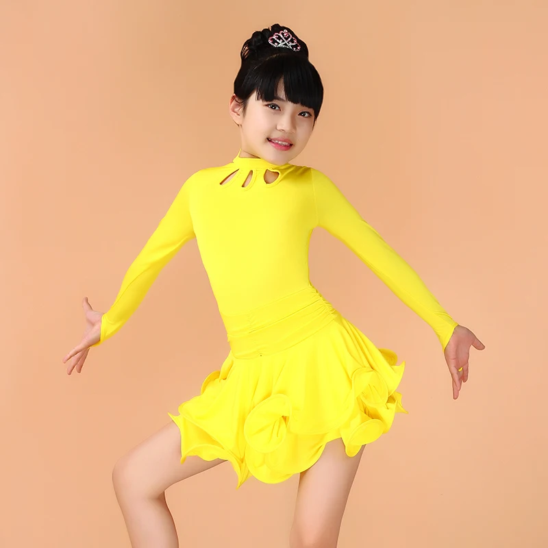 Girl Kids Long Sleeves Dance Wear Standard Latin Competition Dress Children ChaCha Rumba Tango Salsa Ballroom Dancing Chothing |