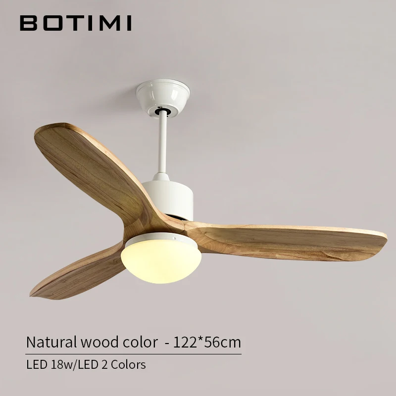 Natrual Wood Color BOTIMI потолочный вентилятор с 3 деревянными лопастями для гостиной Ventilador de techo 48 дюймов современный закрытый бесшумный мотор охлаждающие вентиляторы лампа - Цвет лезвия: Natrual Wood Color