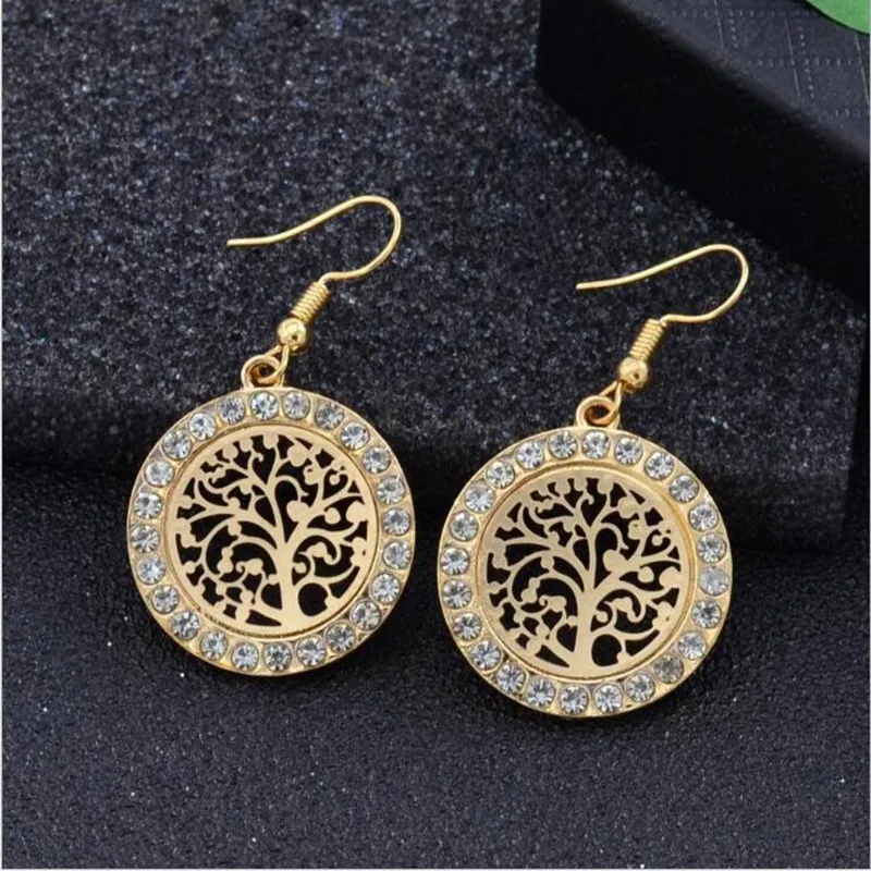 Дерево жизни висячие серьги 2018 личности модные полые круглые с кубическим