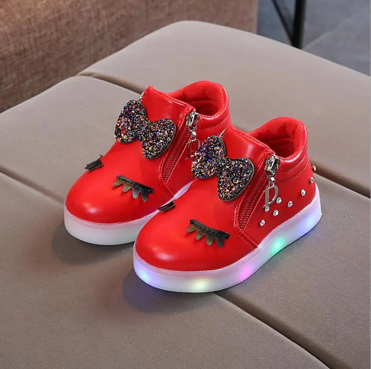 2019 New Fashion Children Glowing Shoes Princess Bow Girls Led Spring Autumn Cute Baby Sneakers | Детская одежда и обувь