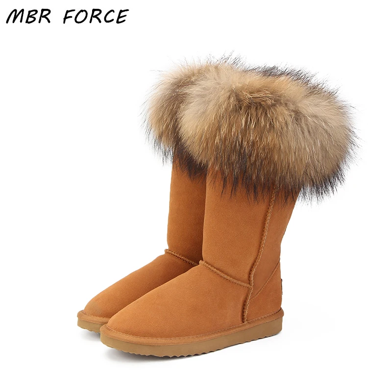 MBR FORCE/модные женские зимние сапоги с натуральным лисьим мехом; теплые высокие сапоги из натуральной коровьей кожи; высокие зимние сапоги для женщин