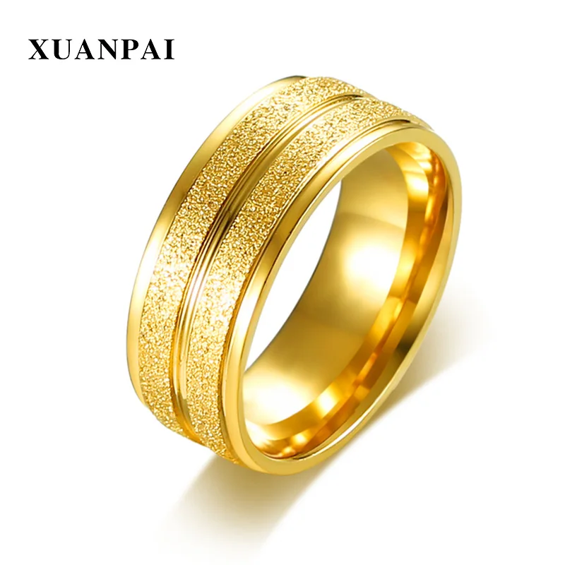 XUANPAI 8 мм тонкое кольцо для мужчин золотого цвета из нержавеющей стали