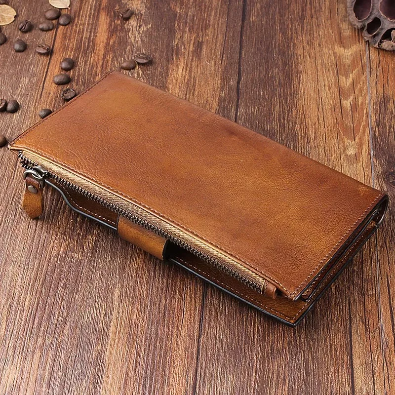 Длинный мужской кошелек из натуральной кожи с держателем для карт уникальный