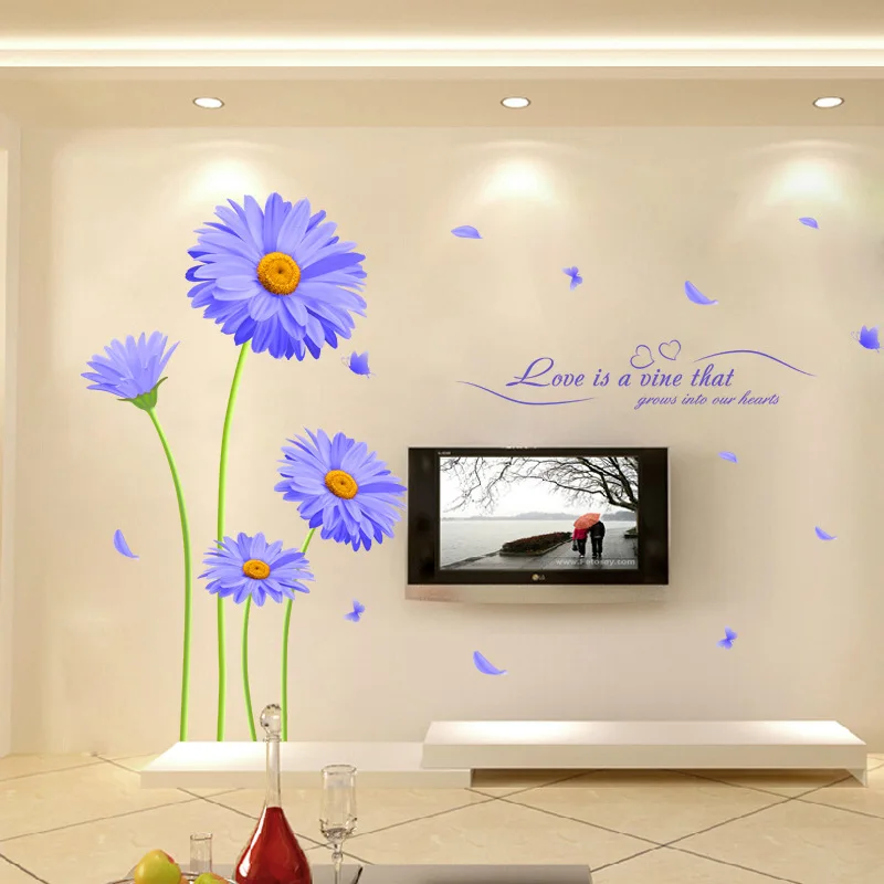 Aster Novi belgii фиолетовые настенные наклейки с хризантемой для самостоятельной