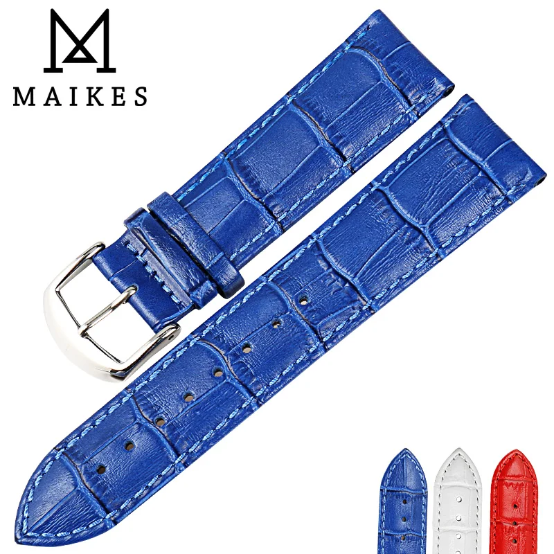 MAIKES-Correa de cuero con patrón de cocodrilo para reloj, accesorios de pulsera azul, 12mm, 14mm, 16mm, 18mm, 19mm, 20mm, 22mm