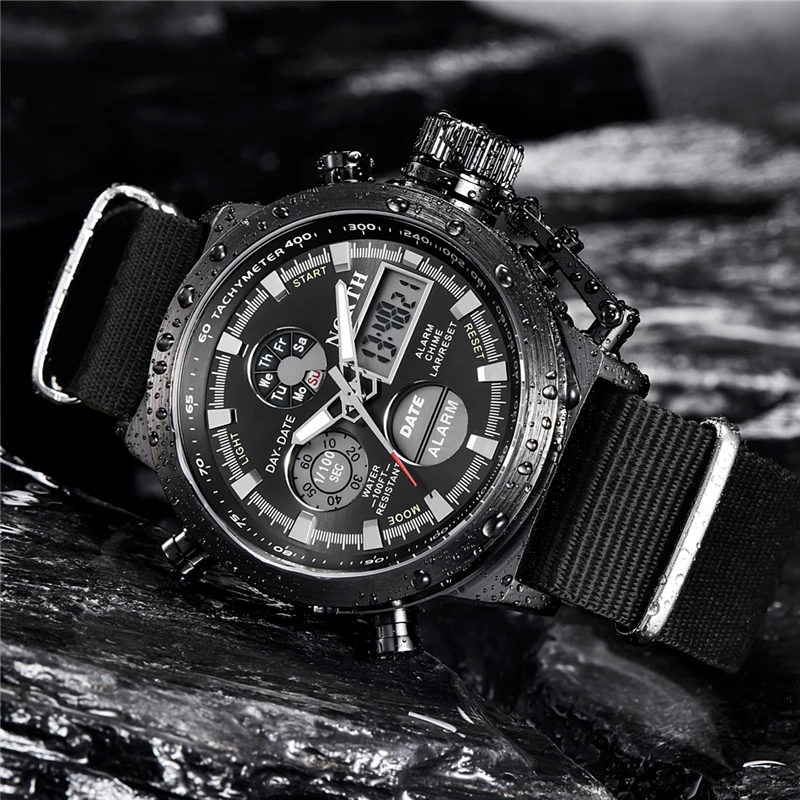 NORTH спортивные часы для мужчин военные кварцевые аналоговые светодиодные