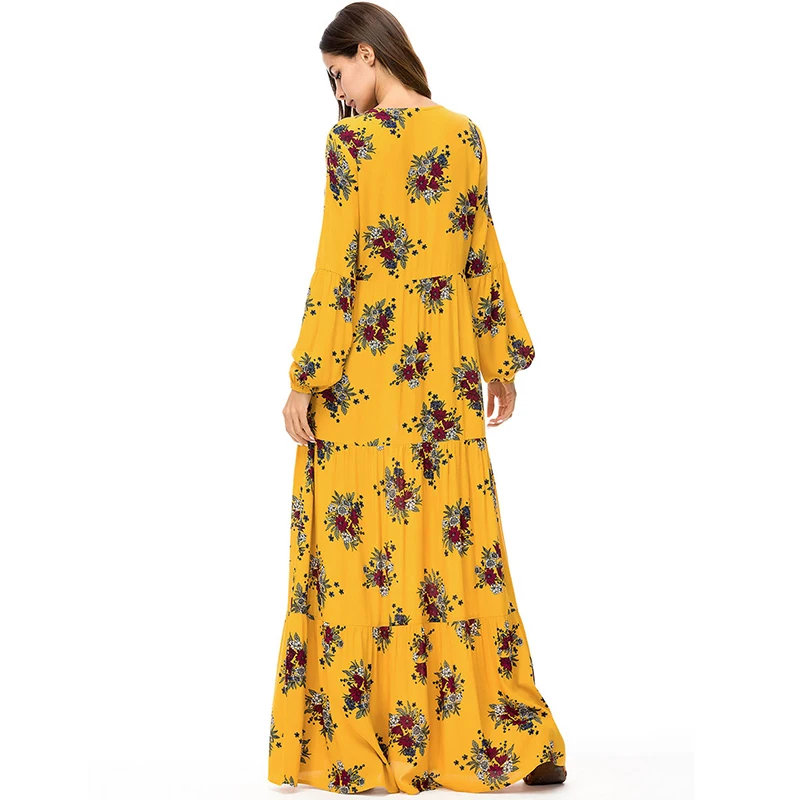 Зимний цветочный плюс Размеры желтого цвета с длинными рукавами вечерние Макси