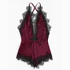 Женское пикантное шелковое кимоно, сиамская комбинация, кружевное белье, ночное белье, боди, Модный комбинезон, комбинезон для взрослых, однотонный черный, красный домашний костюм