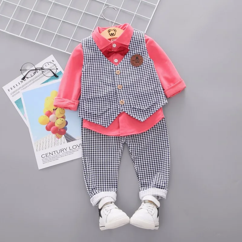 3 buckle Red Демисезонный для маленьких мальчиков Одежда для девочек Одежда для детей комплект из футболки с длинными рукавами брюки 3 шт./компл., спортивные костюмы для детей, детские костюмы Детский костюм - Цвет: 3 buckle Red