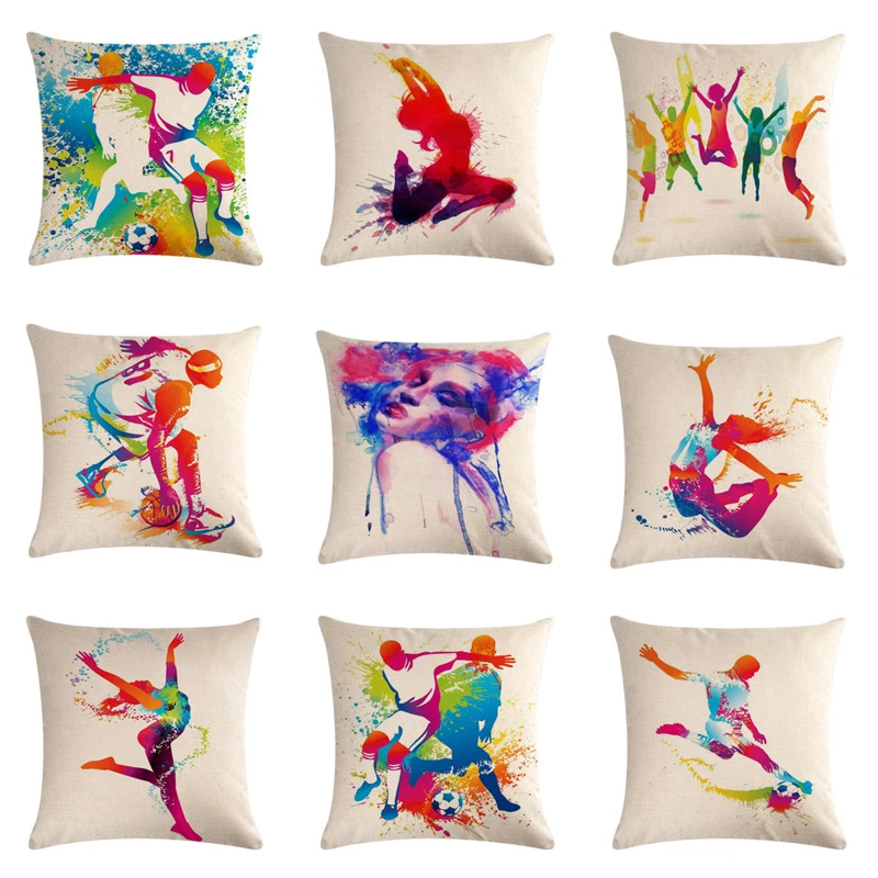 

2019 Colorful Characters Splash Ink Series Cushion Cover Cotton Linen Butterfly Home Decorative Pillows Cover for Sofa Cojines