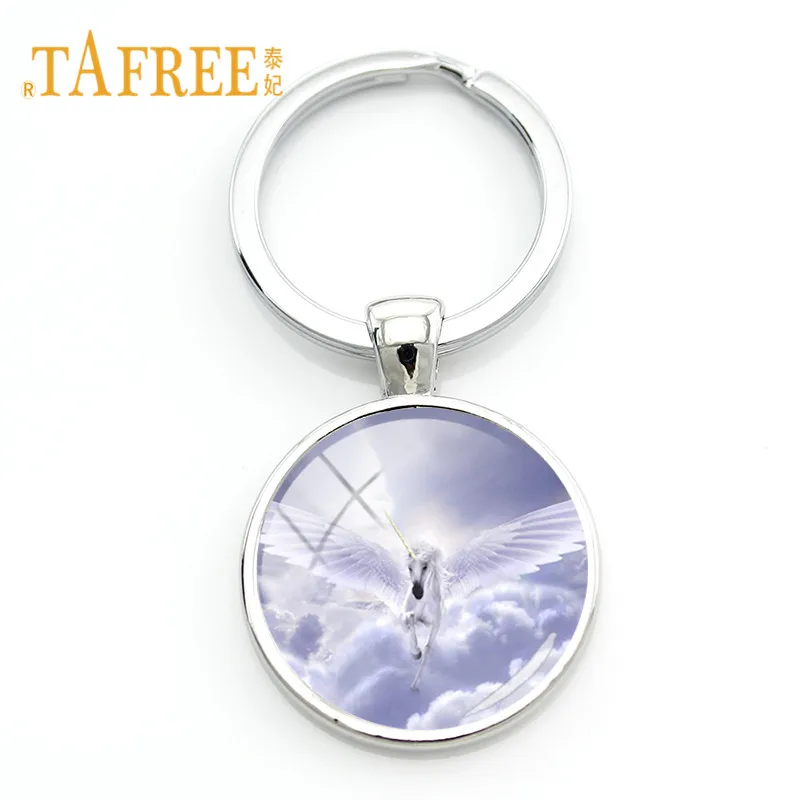 Брелок TAFREE с белым единорогом стеклянные драгоценные камни купол белые рожки