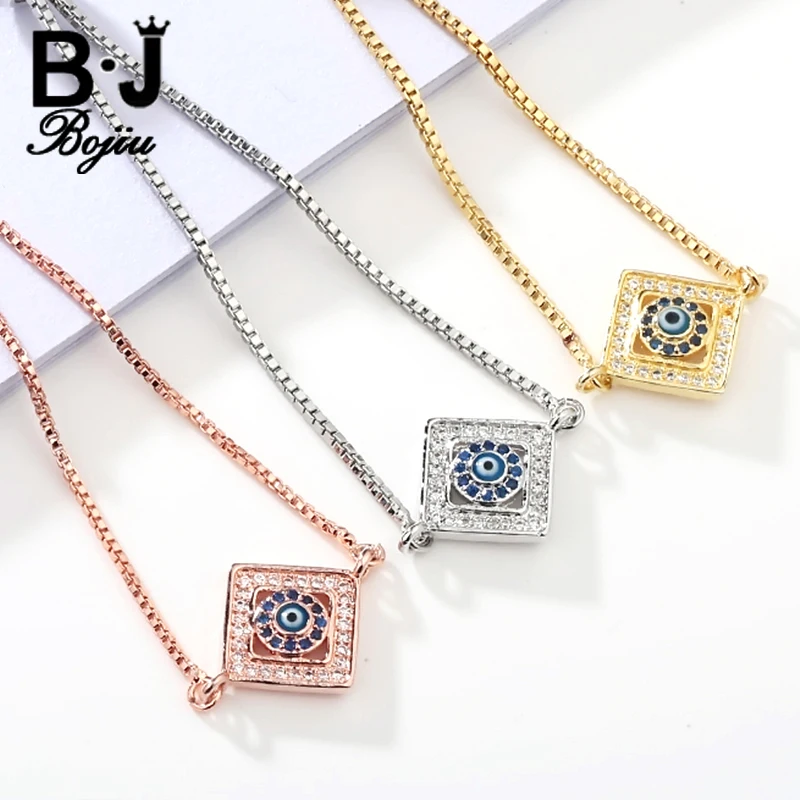 Bojiu Golden Bracelets For Women Box Chain Crystal Copper Square Pendant Charms Bracelet Adjustable Wrist Decoration BC89 |