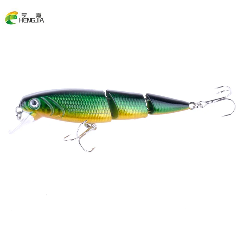 

HENGJIA 5 Colors Artificial Pesca Three Jointed Minnow Fishing Lure Tackle Bionic Hard Bait Lures Lifelike with 2 Treble Hooks