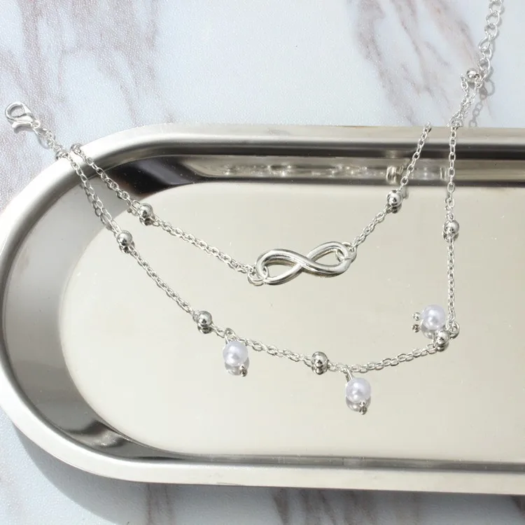 

New Fashion Foot Chain Jewelry Gold Silver Summer Beach Anklets Infinity Pearl Layered Ankle Bracelets Women