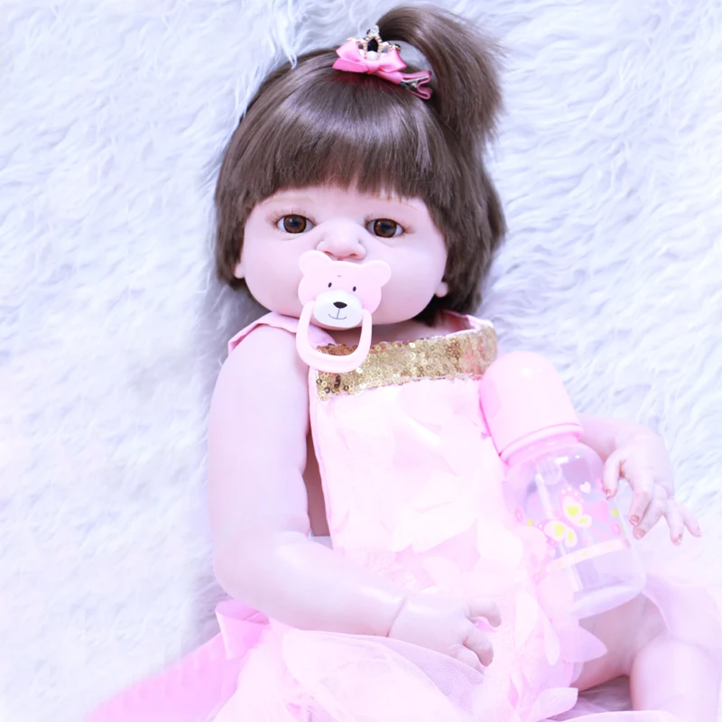 

Full silicone reborn baby girl dolls bebe 22" reborn menina de silicone menina 55 cm kid toy dolls gift rooted hair