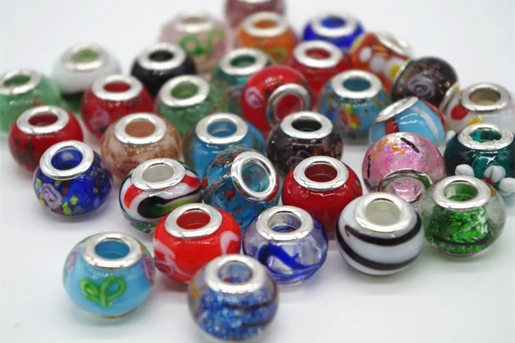 14 мм случайный смешанный цвет стекло серебряный шнур с покрытием большое