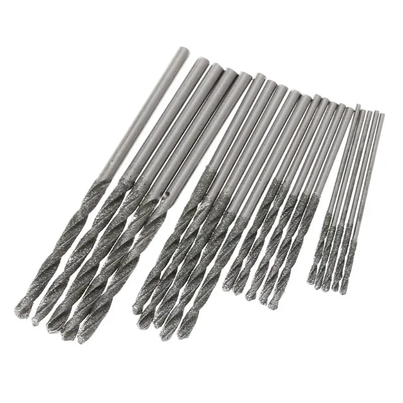 20Pcs/Set 1mm 1.5mm 2mm 2.5mm Diamond Coated Twist Drill Bits Set for Glass Soft Metal Tile Stone