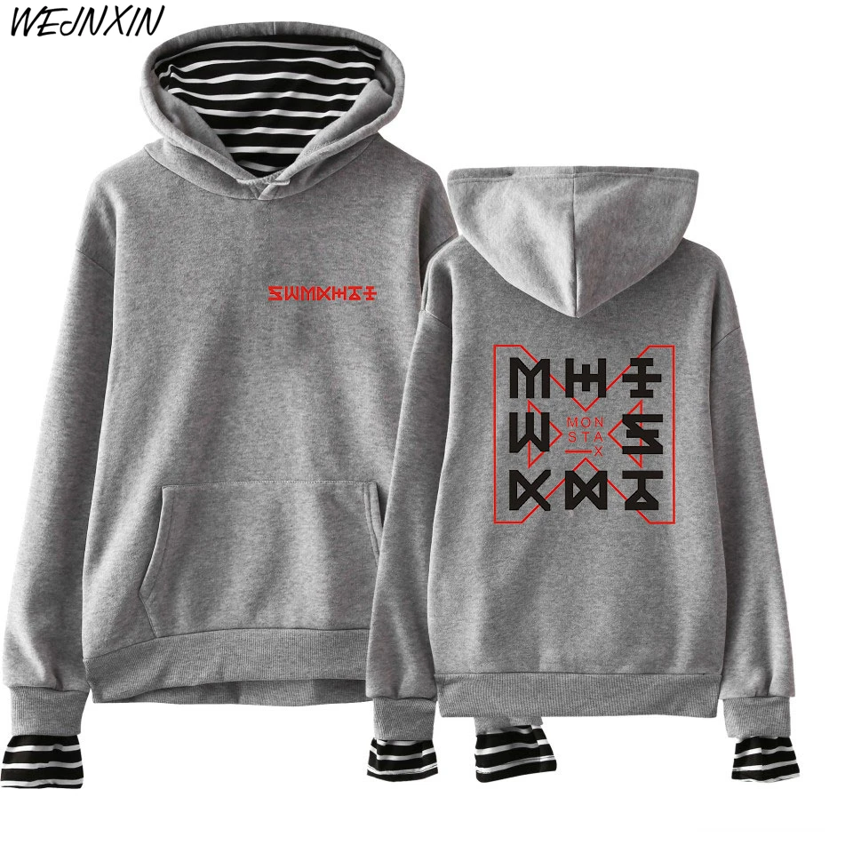WEJNXIN Kpop Monsta X толстовки для женщин и мужчин поддельные из двух частей свитер женский Harajuku Хип Хоп пуловер Одежда Sudadera