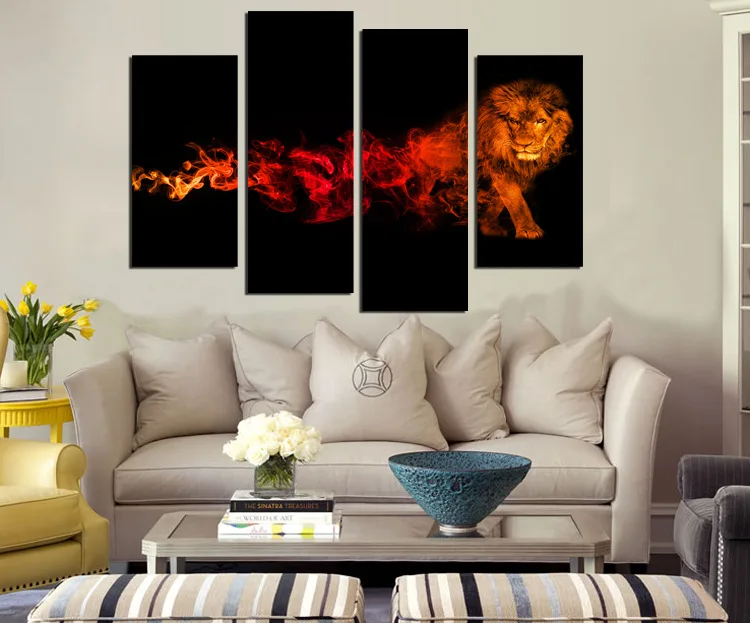 

HD Printed Modern Abstract Oil Painting On Canvas Flame Tiger 4 PCS Wall Art Picture For Living Room Home Decoration Pictures