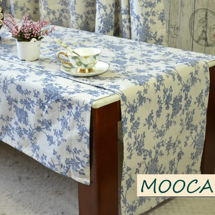 Хлопковая льняная скатерть в американском стиле для стола с синими цветами