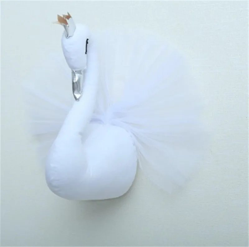 white swan Украшение на стену в виде головы животного, единорог, лебедь, Настенное подвесное крепление, игрушки для девочек, куклы для маленьких детей, декор для детской комнаты, подарок на день рождения - Цвет: white swan