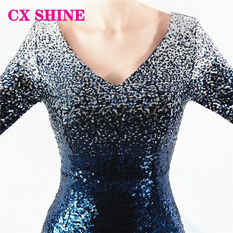 

Half sleeve Reflective Formal Evening dress Sequin Constrast mermaid trumpet long prom party dresses Vestidos robe de soiree