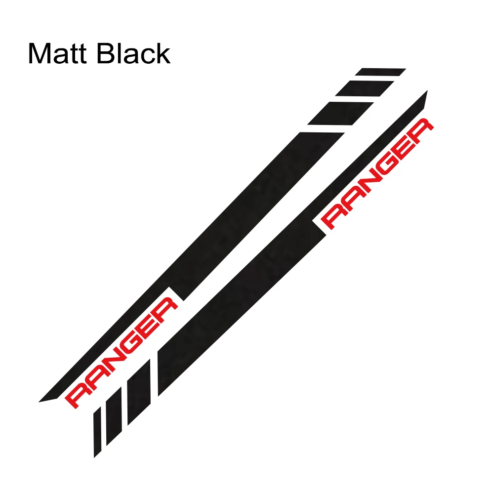 Matt Black 2 шт. Автомобильная наклейка в полоску стильный Стайлинг Авто DIY виниловая обертка Наклейки тюнинг автомобильные аксессуары для Ford Ranger Raptor Pickup - Название цвета: Matt Black