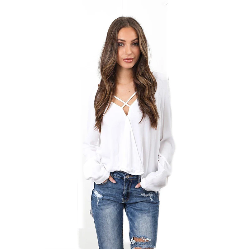 

Women autumn ladies fashion long sleeve solid loose shirts casual v-neck lace up hollow out asymmetric long shirts blouses tops