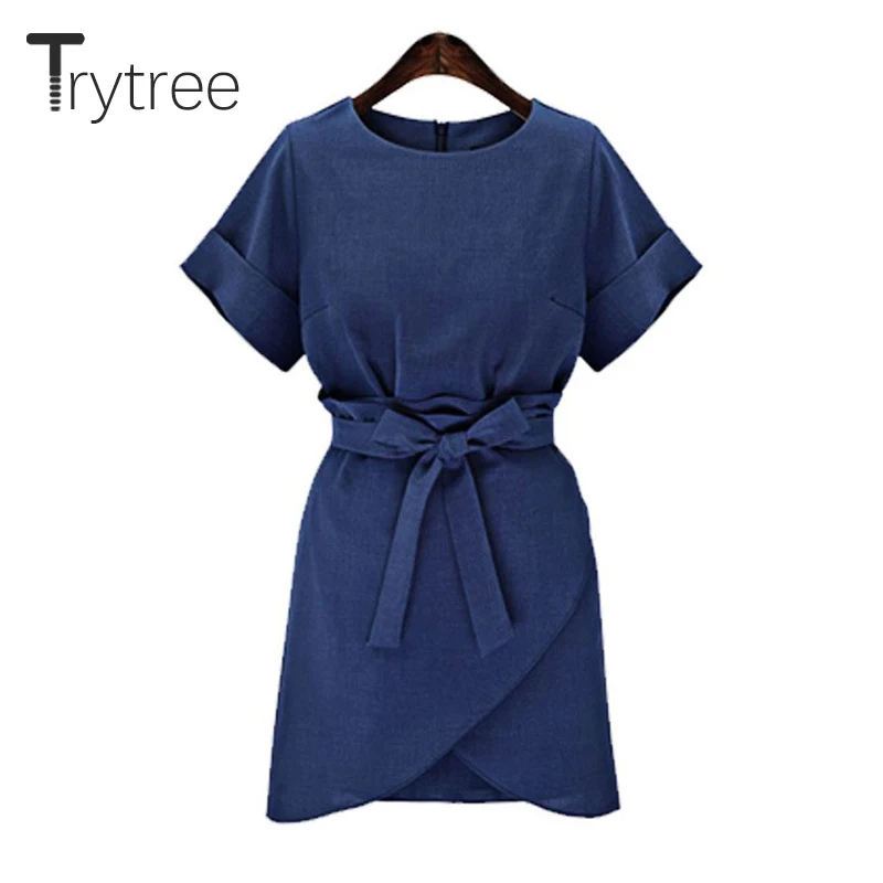 Trytree 2019 летнее платье женское повседневное однотонное темно синее абрикосовое с