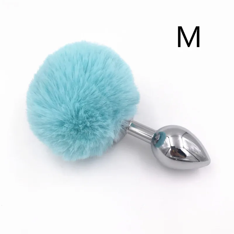 3 размера Анальная пробка светло-голубой хвост кролика металлическая Забавный