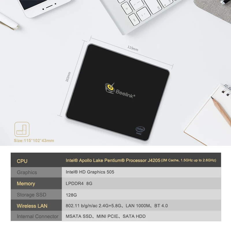Beelink Gemini J45 8 Гб 128 ГБ J4205 оригинальные windows 10 Мини ПК Поддержка HDD SSD DDR windows10 телеприставка медиаплеер