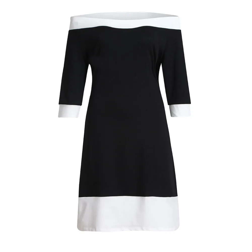 Женское модное платье женское черное и белое с длинным рукавом открытыми плечами