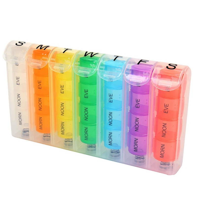 

28 Grid Spring Pill Box 7 Day Weekly Pillbox Plastic Storage Container Medicine Box Storage Of Tablets Colorful Pill Dispenser