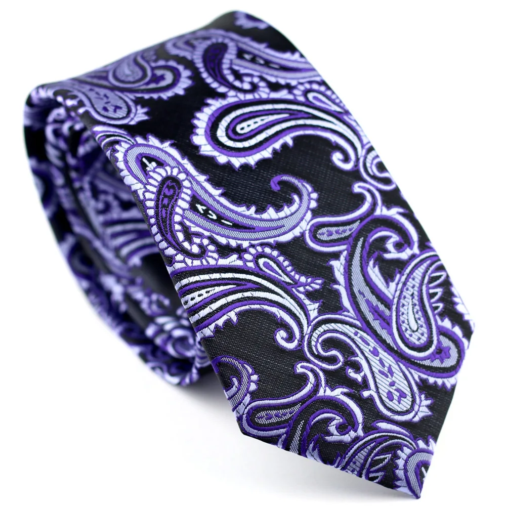 Мужские галстуки для костюма новый дизайн черный с пурпурным/серебристым Пейсли