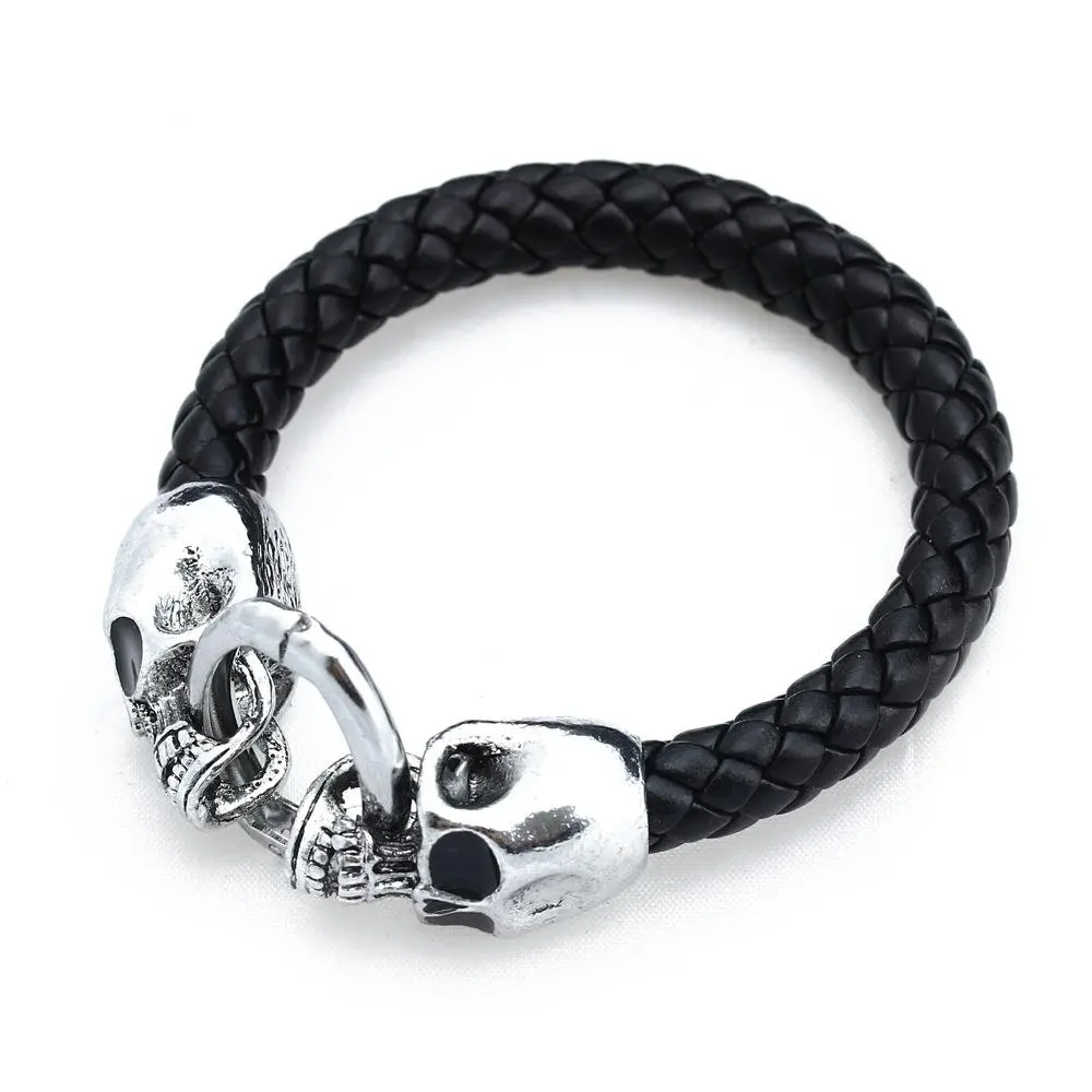 Man's alloy leather braided Bracelet with skull Punk | Украшения и аксессуары