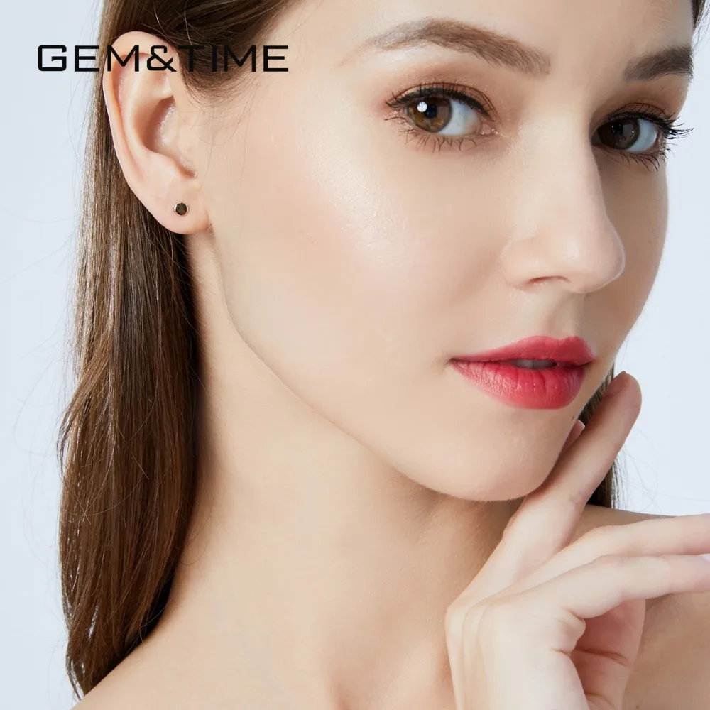 Gem& Time, круглые, настоящие, твердые, 14 к золотые серьги-гвоздики для женщин, для свадьбы, помолвки, изысканные ювелирные изделия, желтое золото, Pendientes AU585 E14100