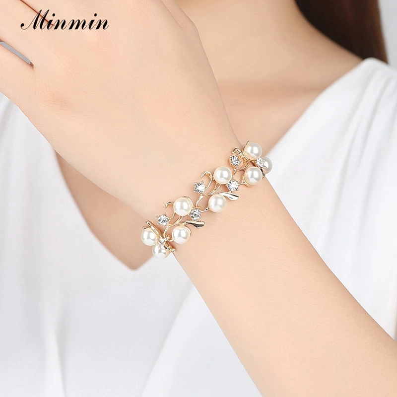 Minmin браслеты из искусственного жемчуга золотистого цвета для женщин Роскошные с