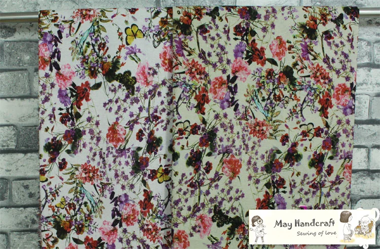 50x140cm мягкий Лен Хлопок Ткань Белый/натуральные цветы печать ткани для шитья