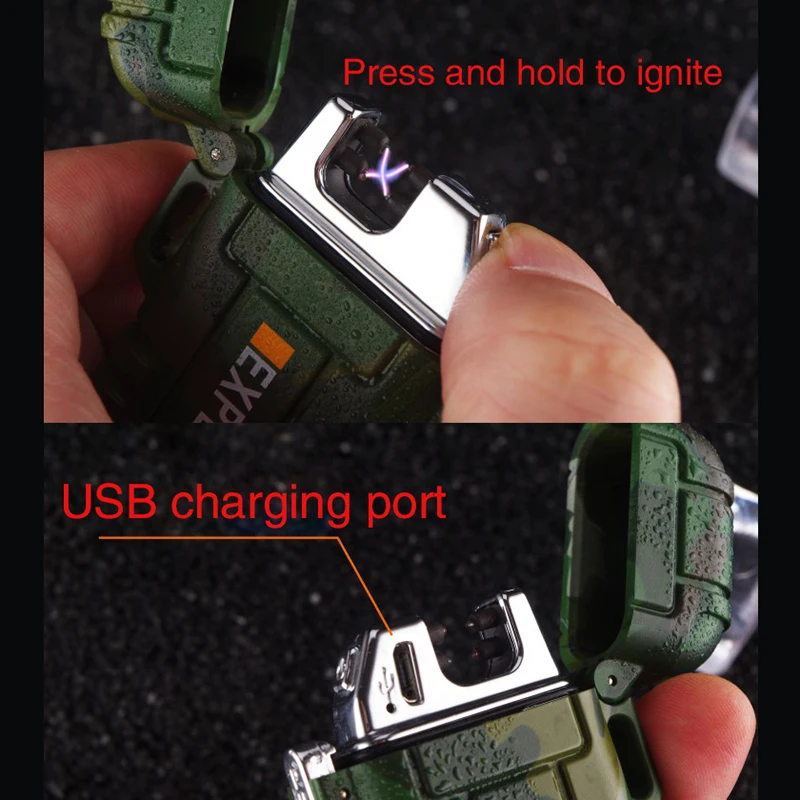 Двойная дуговая зажигалка водонепроницаемая для выживания на открытом воздухе