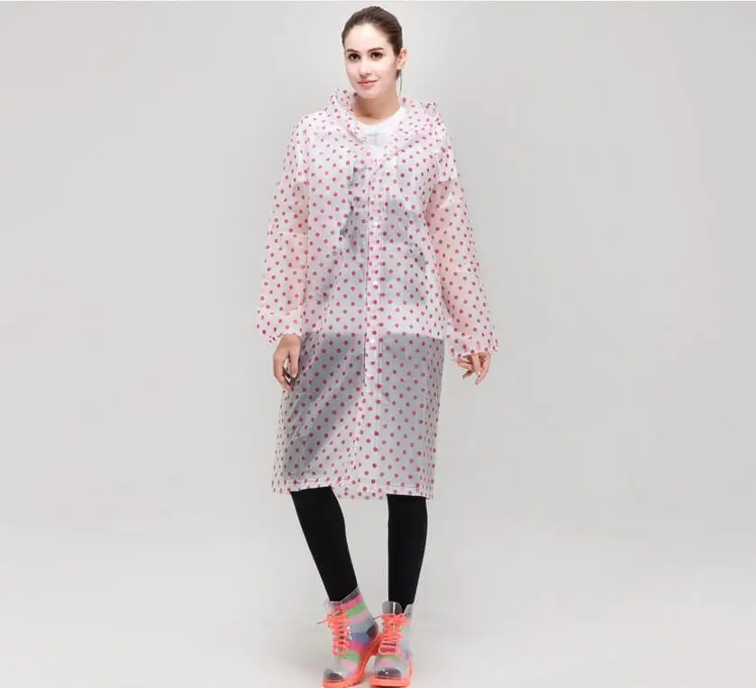 Длинное непромокаемое пончо в горошек EVA унисекс с капюшоном дождевик