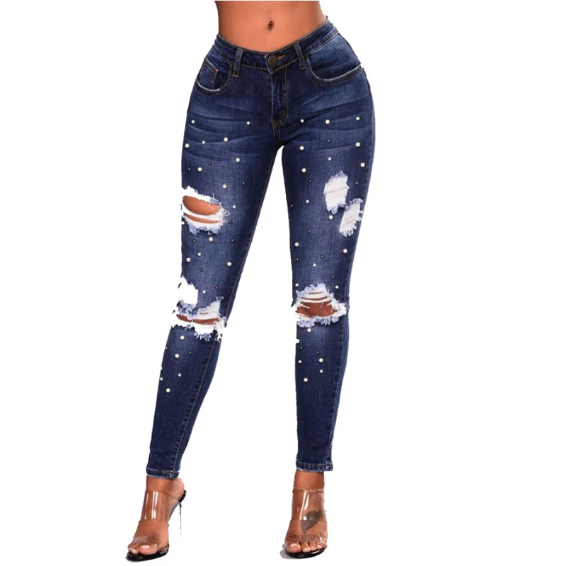 Новинка 2018 рваные джинсы с вышивкой женские узкие брюки высокой талией Женские