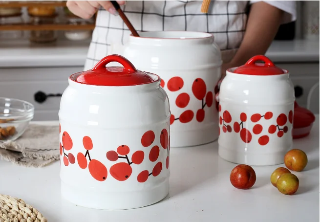 3Pcs Direct sales Nordic home kitchen storage ceramic sealed cans storage tank milk powder tea coffee sugar honey pot kimchi jar