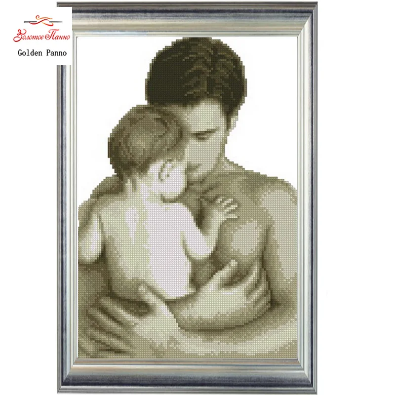 

Golden Panno,Needlework,DIY DMC Cross stitch,Sets For Embroidery kit 11ct unprinted cotton thread Dad and Baby Cross-Stitching