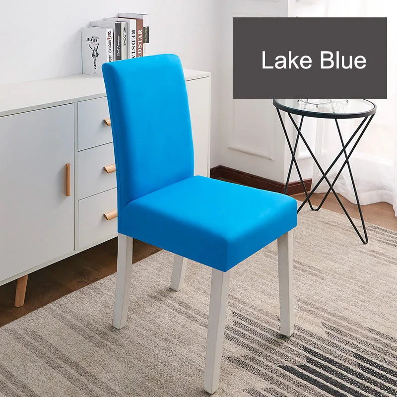 6-Lake Blue Solid Color Chair Cover Spandex Stretch Elastic Slipcovers Chair Covers White For Dining Room Kitchen Wedding Banquet Hotel - Цвет: 6-Lake Blue