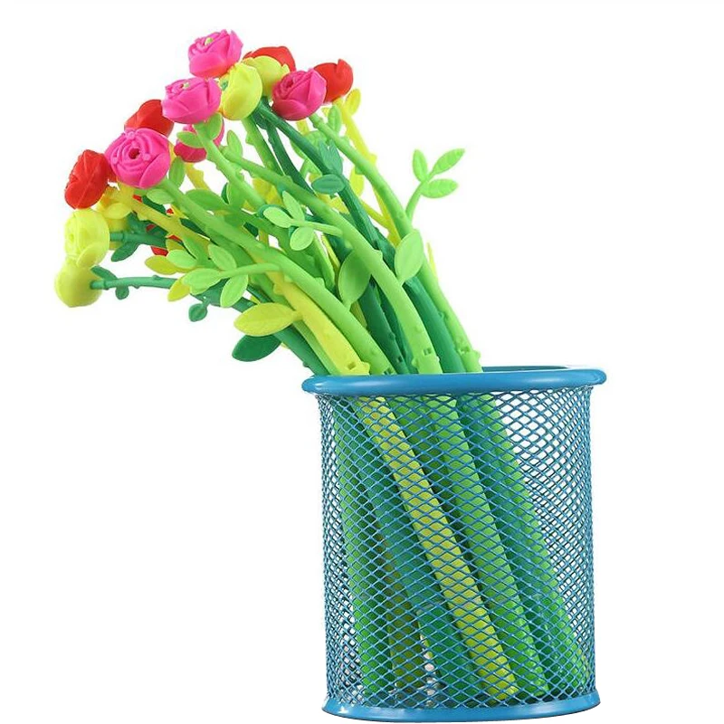 

12 Pcs Rose Ballpoint Pen Creative Office Stationery Lovely Simulation Plant Flowers Soft Silicone Gel Pen School Writing