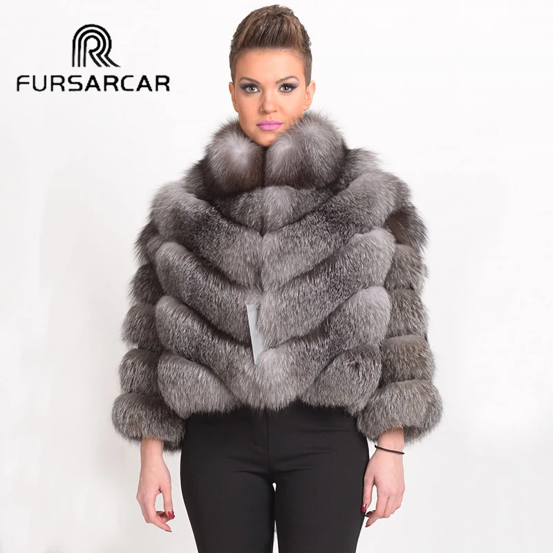 Женская Шуба из меха лисы FURSARCAR короткая зимняя шуба натурального с меховым