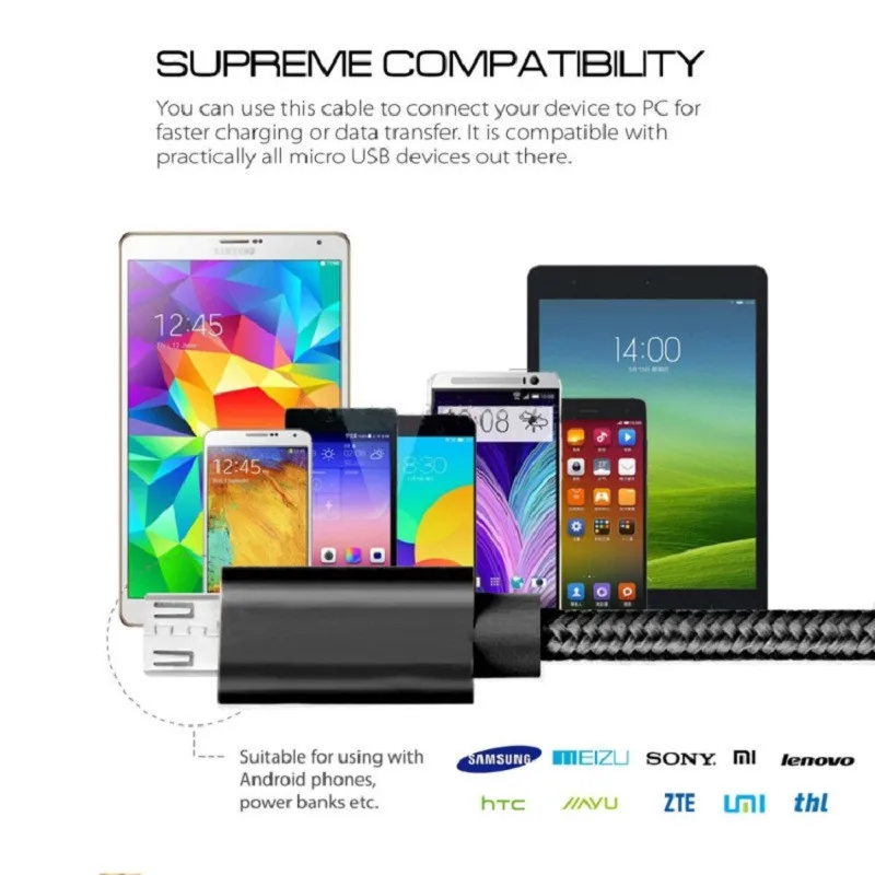 Кабель для передачи данных Нейлоновый micro usb 5 В 2 4 А Android интерфейс vivo X21/OPPO R15/Huawei Mate